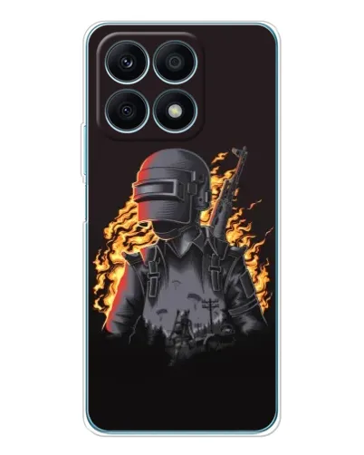 Чехол для Huawei Honor X8a с картинкой «PUBG — огненный силуэт»