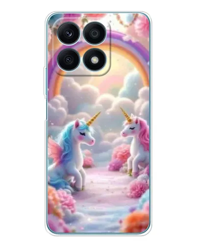 Чехол для Huawei Honor X8a с картинкой «Радуга и единороги»