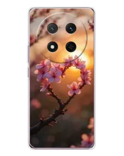 Чехол для Huawei Honor X9c с картинкой «Розовый цвет сердце на фоне заката»