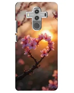 Чохол для Huawei Mate 10 Pro з картинкою «Рожевий цвіт  сердечко на тлі заходу»
