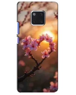 Чохол для Huawei Mate 20 Pro (LYA-L09, LYA-L29) з картинкою «Рожевий цвіт  сердечко на тлі заходу»