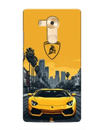 Чехол для Huawei Mate 8 (NXT) с картинкой «Желтый Lamborghini город»