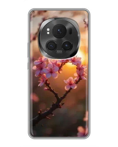 Чохол для Huawei Mate 80 RS Ultimate з картинкою «Рожевий цвіт  сердечко на тлі заходу»