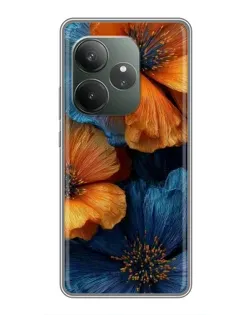 Чехол для Huawei nova 16z с картинкой «Яркая сине-оранжевая флора»