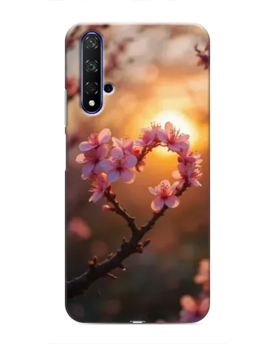 Чохол для Huawei Nova 5T з картинкою «Рожевий цвіт  сердечко на тлі заходу»