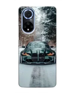 Чехол для Huawei Nova 9 SE с картинкой «BMW в зимнем лесу»