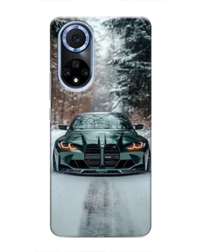 Чехол для Huawei Nova 9 SE с картинкой «BMW в зимнем лесу»