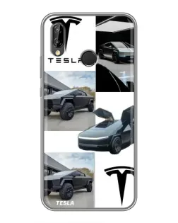 Чехол для Huawei P Smart 2019 с картинкой «Коллаж Cybertruck Tesla»