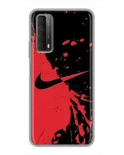 Чехол для Huawei P Smart 2021 с картинкой «Красные брызги Nike»