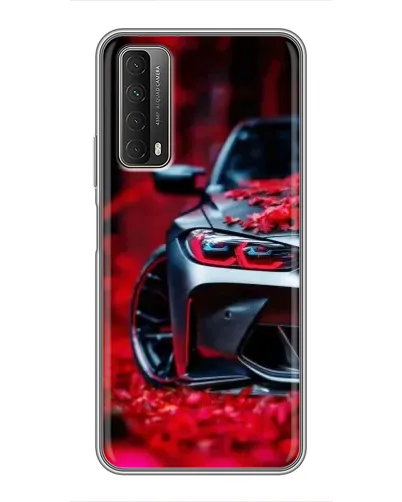 Чехол для Huawei P Smart 2021 с картинкой «Спортивная BMW и цветы»