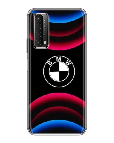 Чехол для Huawei P Smart 2021 с картинкой «Логотип BMW и неоновые дуги»
