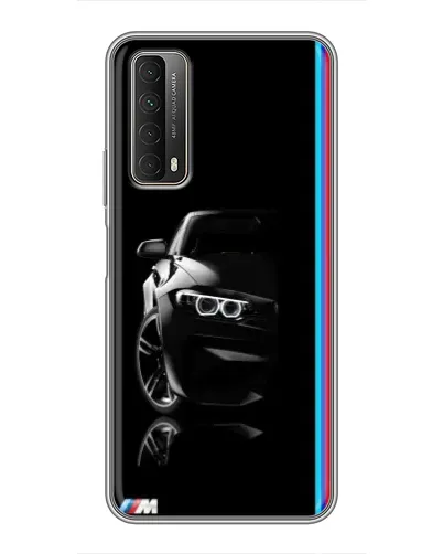 Чехол для Huawei P Smart 2021 с картинкой «Силуэт BMW в темноте»
