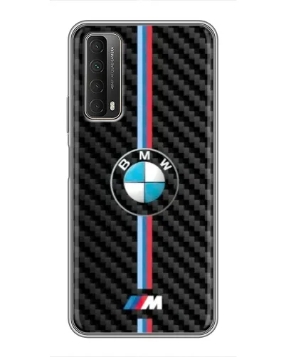 Чехол для Huawei P Smart 2021 с картинкой «Эмблема BMW и карбон»