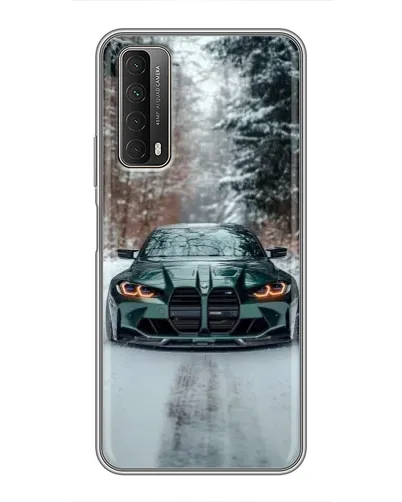 Чехол для Huawei P Smart 2021 с картинкой «BMW в зимнем лесу»