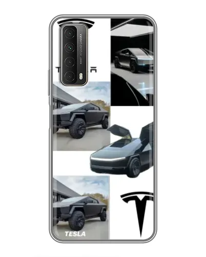 Чехол для Huawei P Smart 2021 с картинкой «Коллаж Cybertruck Tesla»