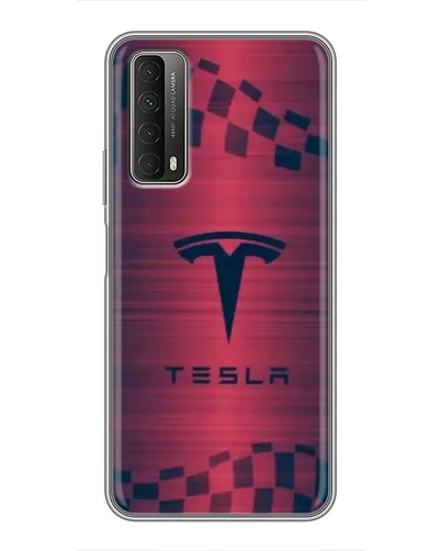 Чехол для Huawei P Smart 2021 с картинкой «Тесла красный карбон»