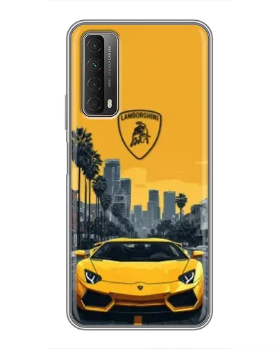Чехол для Huawei P Smart 2021 с картинкой «Желтый Lamborghini город»