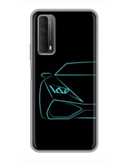 Чехол для Huawei P Smart 2021 с картинкой «Голубой силуэт Lamborghini» Чехол для Huawei P Smart 2021 с картинкой «Голубой силуэт Lamborghini»