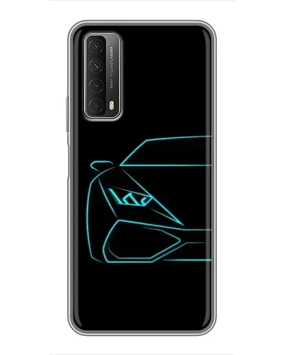 Чехол для Huawei P Smart 2021 с картинкой «Голубой силуэт Lamborghini»