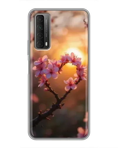 Чехол для Huawei P Smart 2021 с картинкой «Розовый цвет сердце на фоне заката»