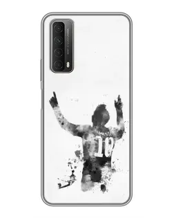 Чехол для Huawei P Smart 2021 с картинкой «Черно-белый силуэт Месси»