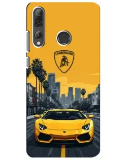 Чехол для Huawei P Smart Plus 2019 с картинкой «Желтый Lamborghini город»