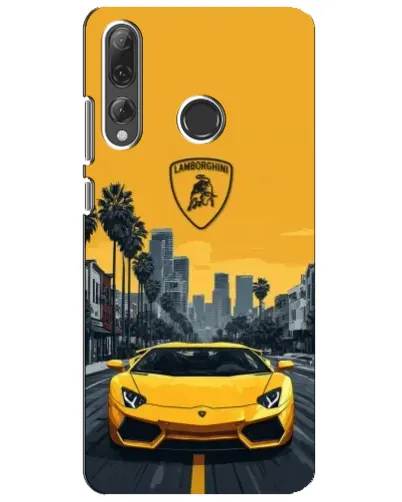 Чехол для Huawei P Smart Plus 2019 с картинкой «Желтый Lamborghini город»