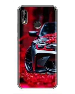 Чехол для Huawei P Smart Plus (Nova 3i, INE-LX1) с картинкой «Спортивная BMW и цветы»