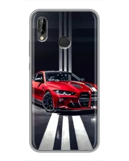 Чехол для Huawei P Smart Plus (Nova 3i, INE-LX1) с картинкой «Красная BMW на дороге»