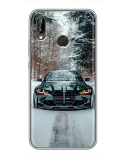 Чехол для Huawei P Smart Plus (Nova 3i, INE-LX1) с картинкой «BMW в зимнем лесу»