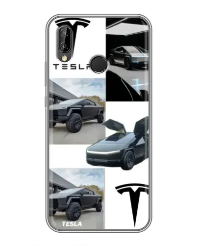 Чехол для Huawei P Smart Plus (Nova 3i, INE-LX1) с картинкой «Коллаж Cybertruck Tesla»