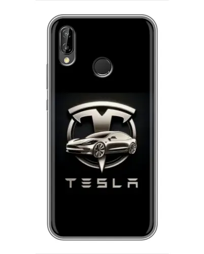 Чехол для Huawei P Smart Plus (Nova 3i, INE-LX1) с картинкой «Tesla — серебристое авто»