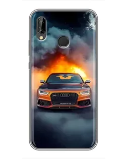 Чехол для Huawei P Smart Plus (Nova 3i, INE-LX1) с картинкой «Audi в огненном дыму»