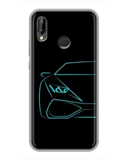 Чехол для Huawei P Smart Plus (Nova 3i, INE-LX1) с картинкой «Голубой силуэт Lamborghini»