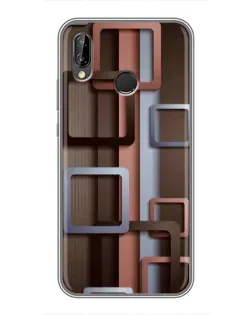 Чехол для Huawei P Smart Plus (Nova 3i, INE-LX1) с картинкой «Коричневые объемные квадраты»