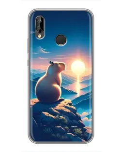 Чехол для Huawei P Smart Plus (Nova 3i, INE-LX1) с картинкой «Закат солнца с капибарой»