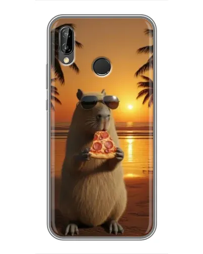 Чехол для Huawei P Smart Plus (Nova 3i, INE-LX1) с картинкой «Капибара с пиццей»
