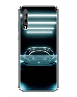 Чехол для Huawei P Smart Pro с картинкой «Tesla в неоне»