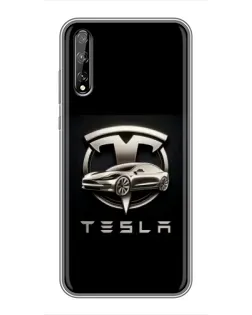 Чехол для Huawei P Smart Pro с картинкой «Tesla — серебристое авто»