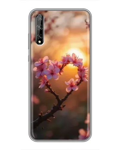Чехол для Huawei P Smart Pro с картинкой «Розовый цвет сердце на фоне заката»