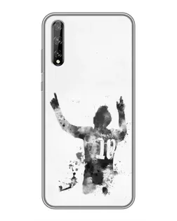 Чохол для Huawei P Smart Pro з картинкою «Чорно-білий силует Мессі»