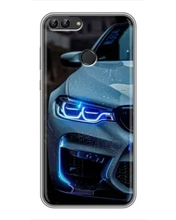 Чохол для Huawei P Smart (Enjoy 7s, FIG-LA1) з картинкою «Погляд BMW з синіми фарами»