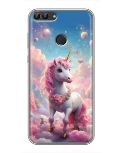 Чехол для Huawei P Smart (Enjoy 7s, FIG-LA1) с картинкой «Единорог среди облаков»