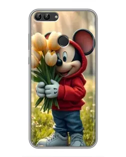 Чехол для Huawei P Smart (Enjoy 7s, FIG-LA1) с картинкой «Микки с тюльпанами»