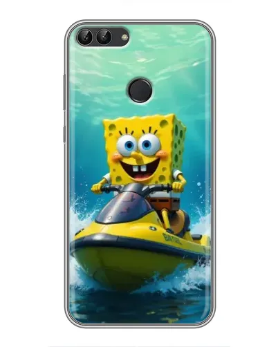 Чехол для Huawei P Smart (Enjoy 7s, FIG-LA1) с картинкой «Спанч Боб на гидроцикле»