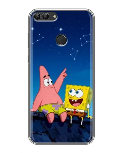 Чехол для Huawei P Smart (Enjoy 7s, FIG-LA1) с картинкой «Губка Боб и Патрик ночью»
