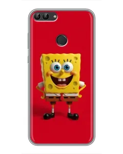 Чехол для Huawei P Smart (Enjoy 7s, FIG-LA1) с картинкой «Спанч Боб на красном»
