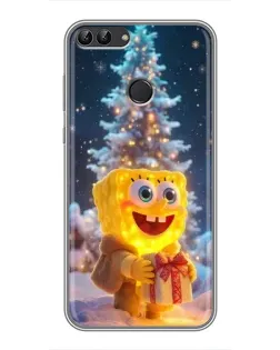 Чехол для Huawei P Smart (Enjoy 7s, FIG-LA1) с картинкой «Рождественский Спанч Боб»