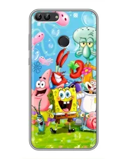 Чехол для Huawei P Smart (Enjoy 7s, FIG-LA1) с картинкой «Губка Боб и друзья»