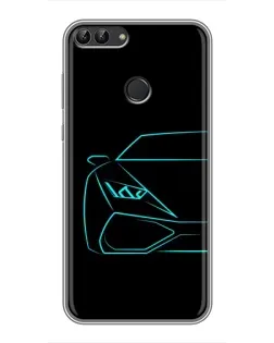 Чохол для Huawei P Smart (Enjoy 7s, FIG-LA1) з картинкою «Блакитний силует Lamborghini»